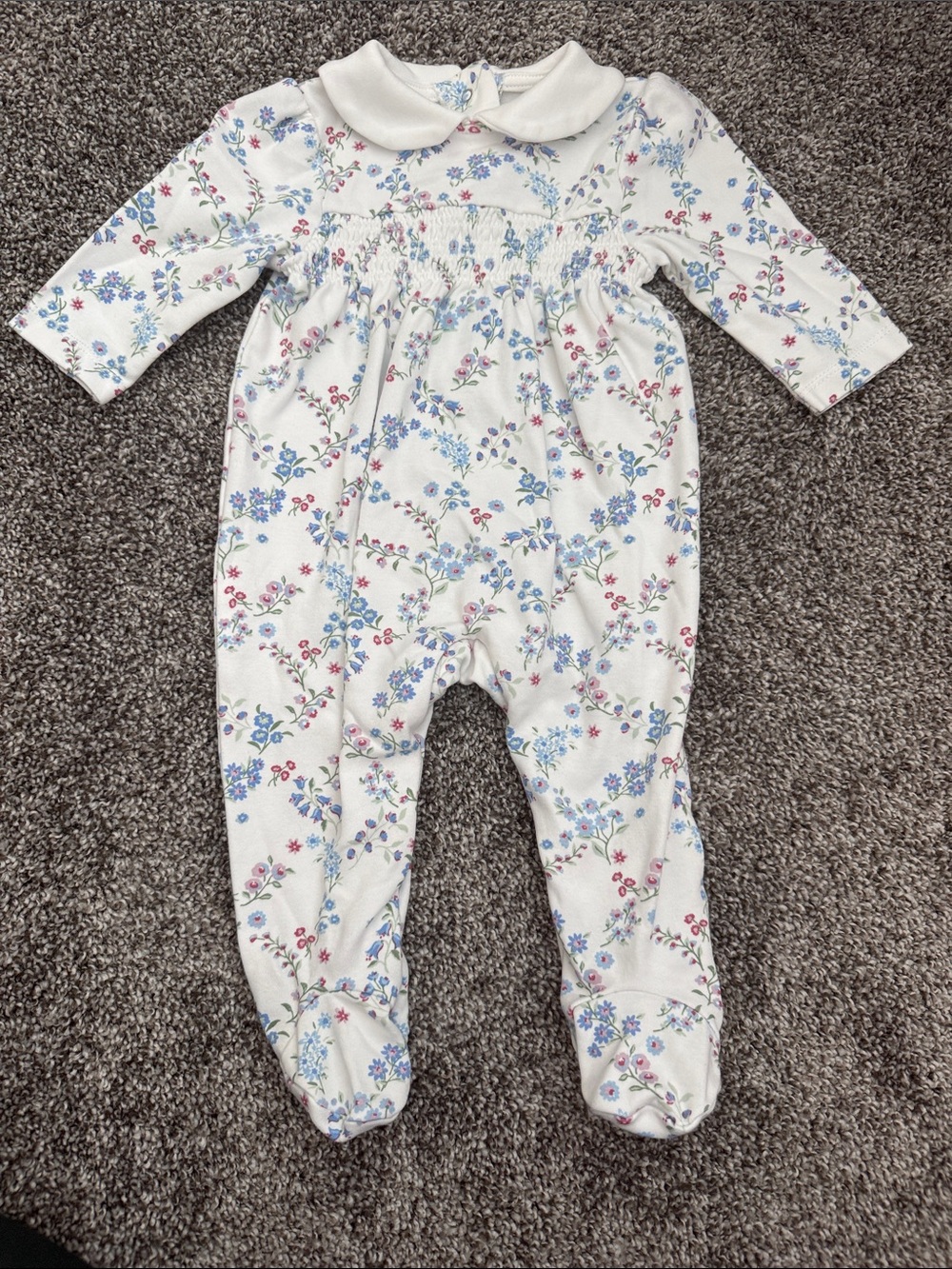 Little Me White Footed One-Piece with Blue & Pink Floral Print